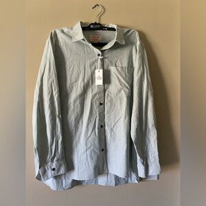 Marine Layer Women's Green Stripe Jane Cotton Poplin Button-Up Shirt NWT L